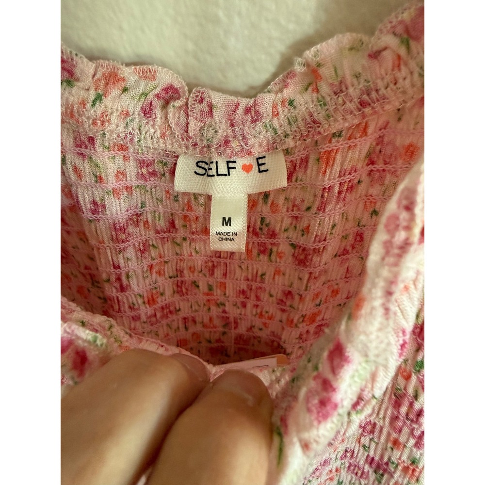 Self Esteem Juniors' Flutter-Sleeve Smocked Ruffle-Hem Romper Pink Floral M - Picture 2 of 9